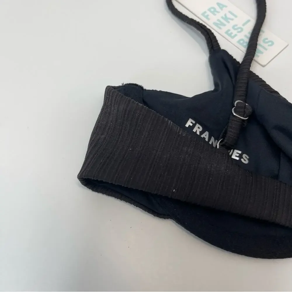 Frankies Bikinis X Madewell Pam Plissé Bikini Top Black Ribbed
